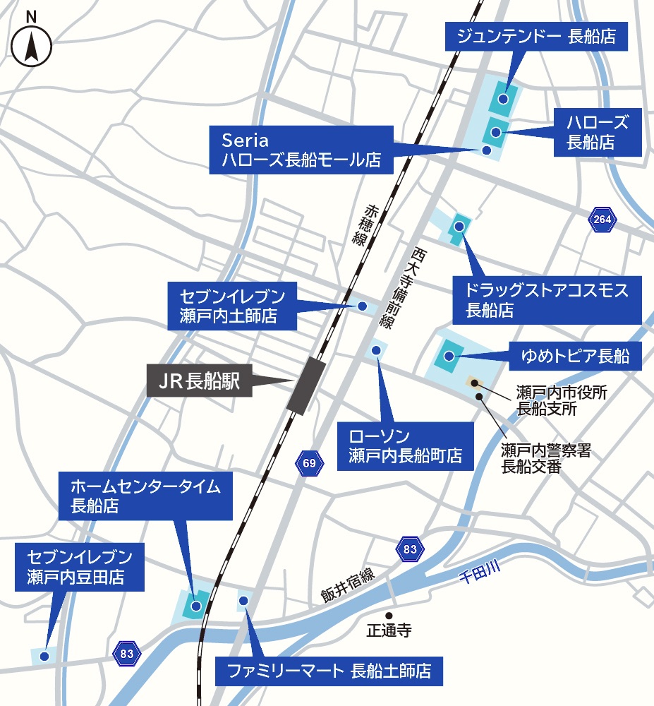 長船駅周辺の買い物マップ