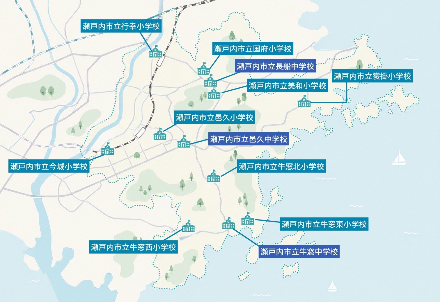 瀬戸内市 小中学校マップ